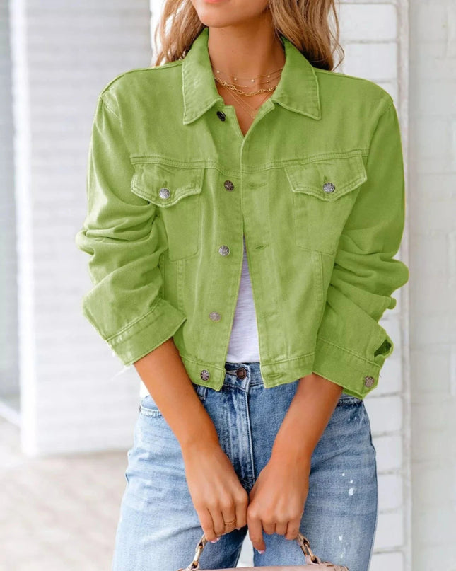 Button Up Long Sleeve Denim Jacket - Trendsi