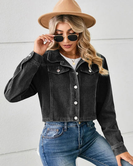 Button Up Long Sleeve Denim Jacket - Trendsi