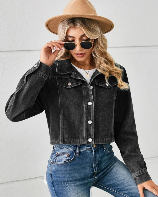 Button Up Long Sleeve Denim Jacket - Trendsi