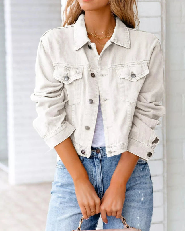 Button Up Long Sleeve Denim Jacket - Trendsi