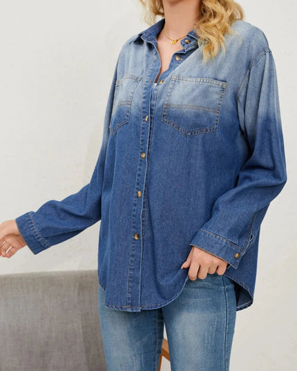Button Up Long Sleeve Denim Jacket - Trendsi