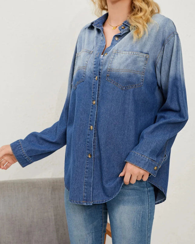 Button Up Long Sleeve Denim Jacket - Trendsi
