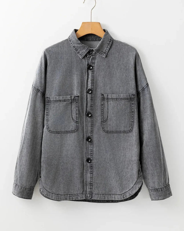 Button Up Long Sleeve Denim Jacket - Trendsi