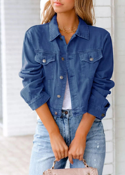 Button Up Long Sleeve Denim Jacket - Trendsi
