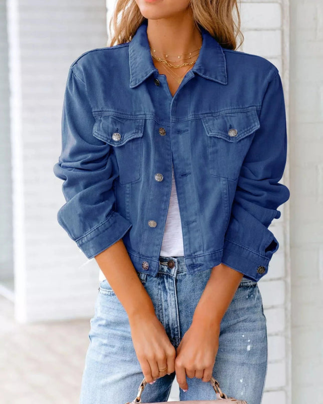 Button Up Long Sleeve Denim Jacket - Trendsi