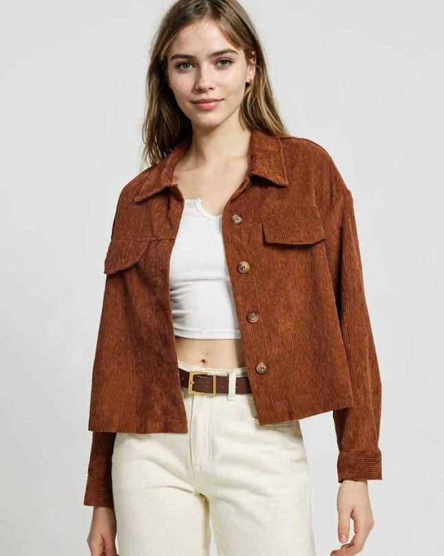 Button Up Long Sleeve Jacket - Trendsi