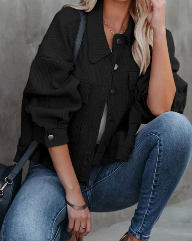 Button Up Long Sleeve Jacket - Trendsi