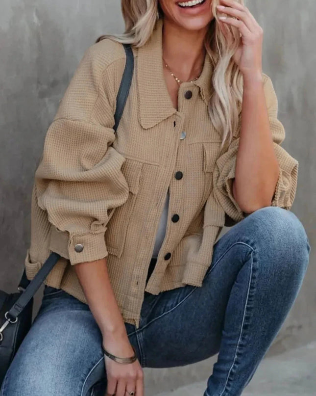 Button Up Long Sleeve Jacket - Trendsi