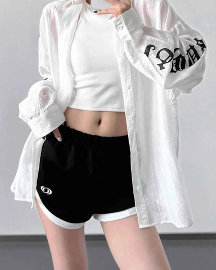 Button - Up Long Sleeve Oversized Shirt - Trendsi