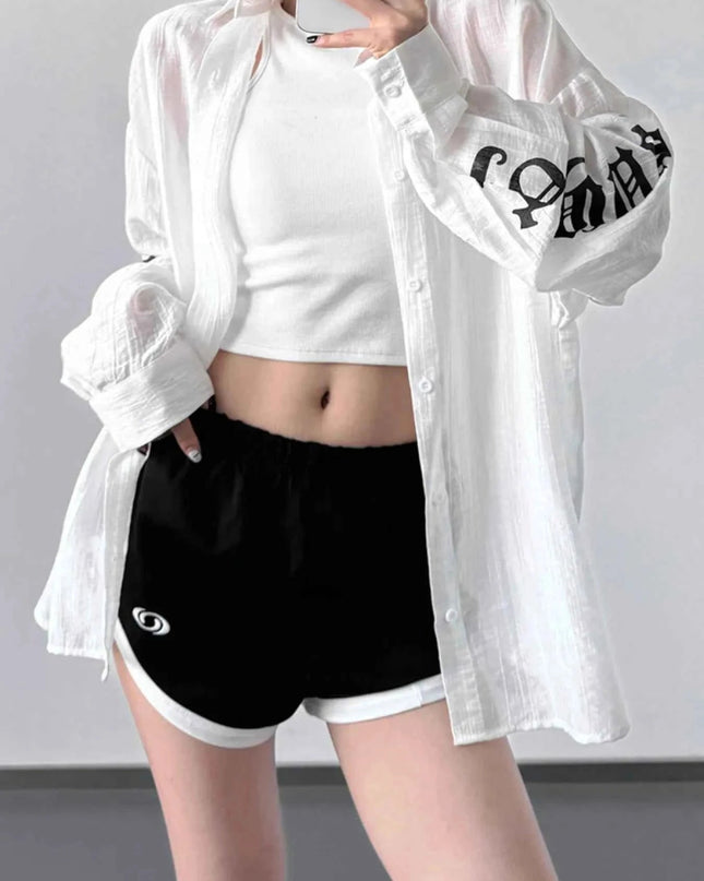 Button - Up Long Sleeve Oversized Shirt - Trendsi