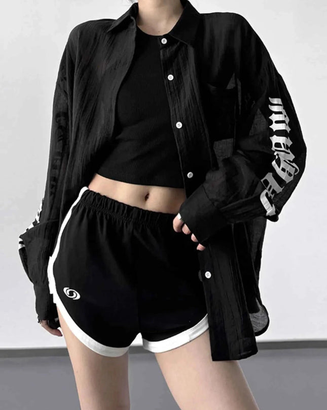 Button - Up Long Sleeve Oversized Shirt - Trendsi