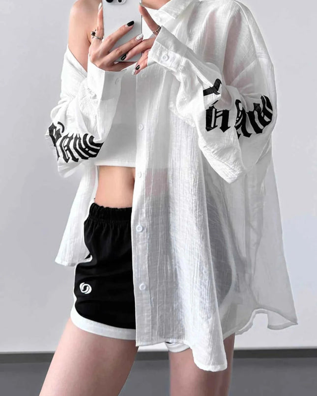 Button - Up Long Sleeve Oversized Shirt - Trendsi