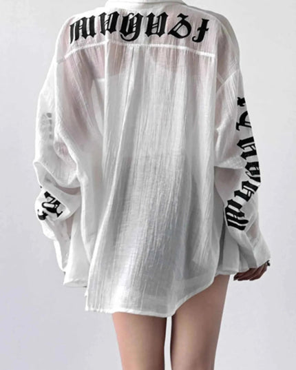 Button - Up Long Sleeve Oversized Shirt - Trendsi