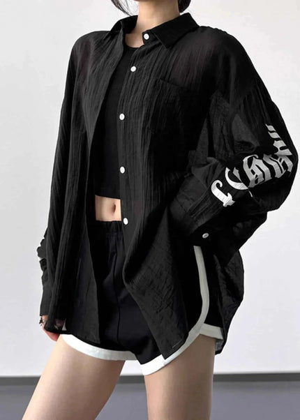 Button - Up Long Sleeve Oversized Shirt - Trendsi