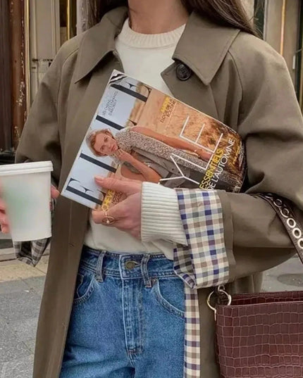 Button Up Raglan Sleeve Trench Coat - Trendsi