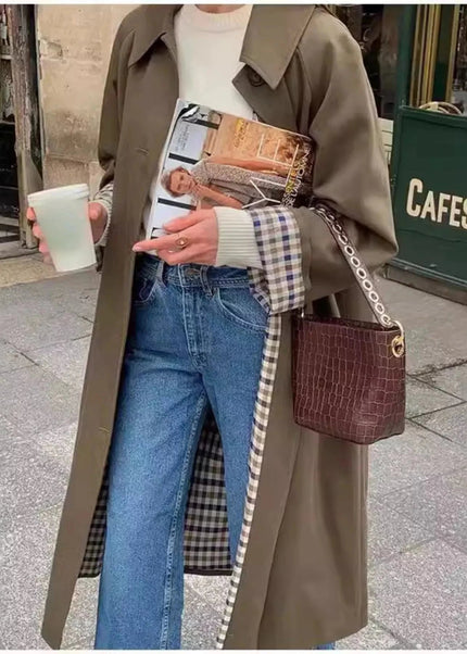 Button Up Raglan Sleeve Trench Coat - Trendsi