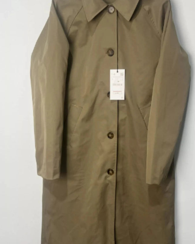 Button Up Raglan Sleeve Trench Coat - Trendsi