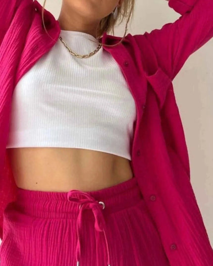 Button Up Shirt and Shorts Set - Trendsi