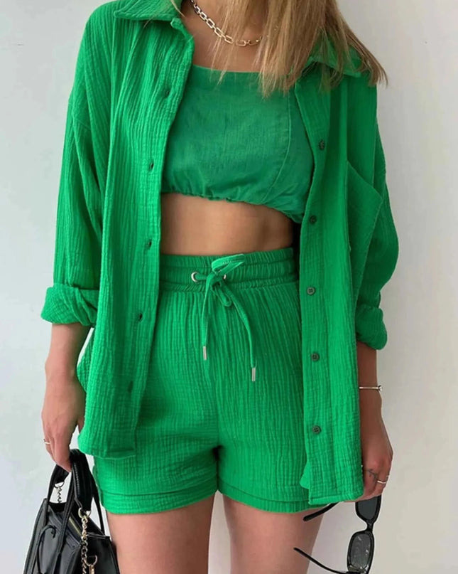 Button Up Shirt and Shorts Set - Trendsi