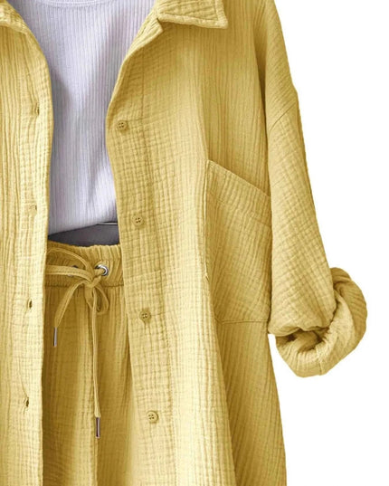 Button Up Shirt and Shorts Set - Trendsi