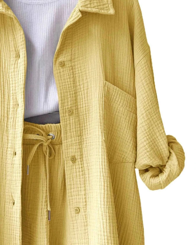 Button Up Shirt and Shorts Set - Trendsi