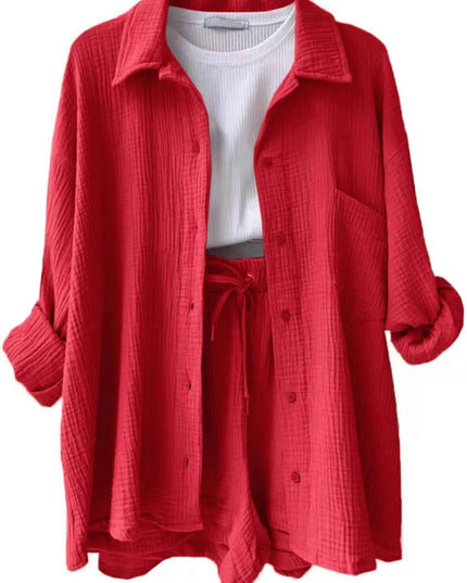 Button Up Shirt and Shorts Set - Trendsi