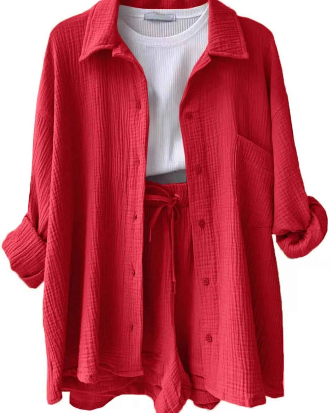 Button Up Shirt and Shorts Set - Trendsi