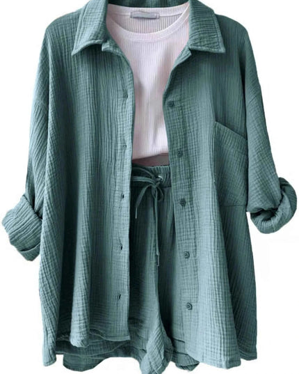 Button Up Shirt and Shorts Set - Trendsi