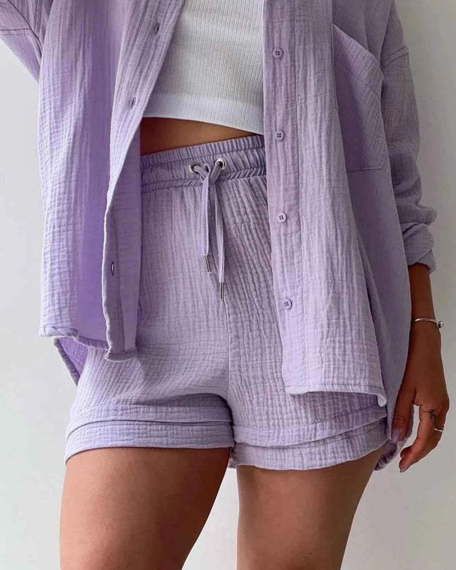 Button Up Shirt and Shorts Set - Trendsi