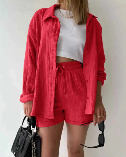 Button Up Shirt and Shorts Set - Trendsi