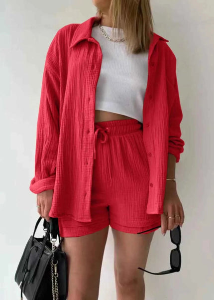 Button Up Shirt and Shorts Set - Trendsi