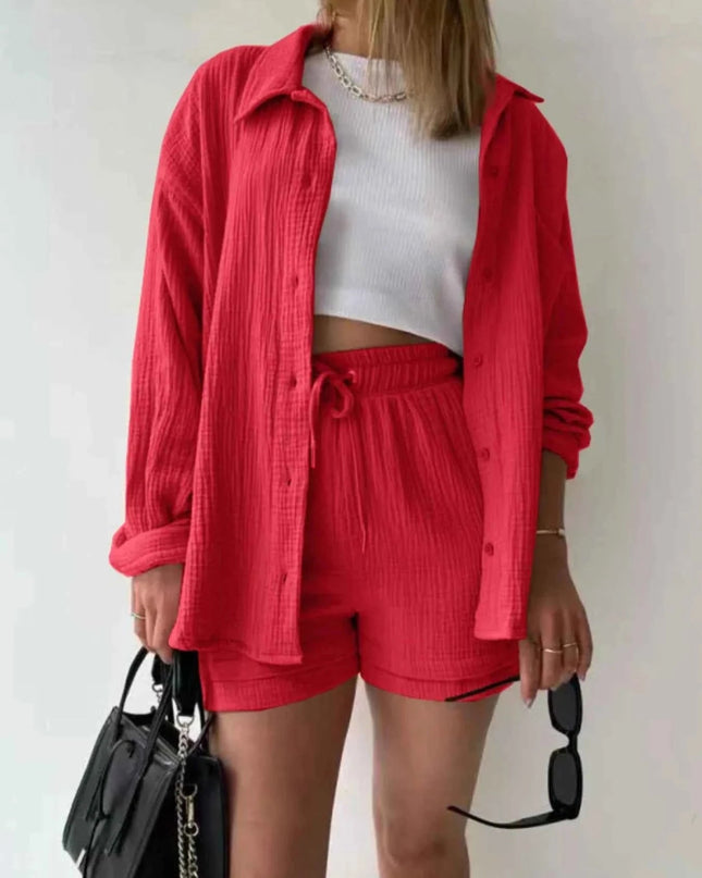 Button Up Shirt and Shorts Set - Trendsi