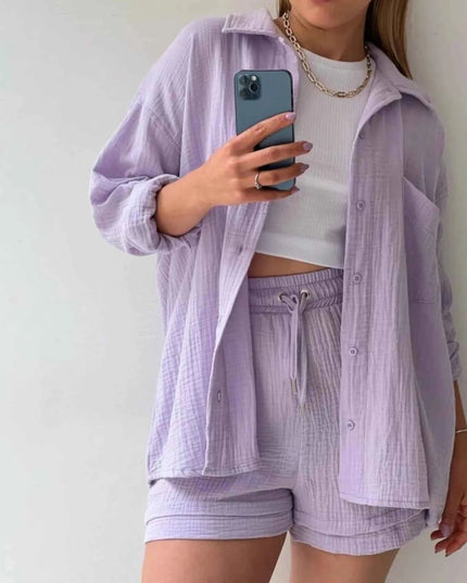 Button Up Shirt and Shorts Set - Trendsi