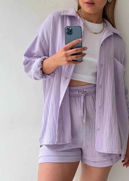 Button Up Shirt and Shorts Set - Trendsi