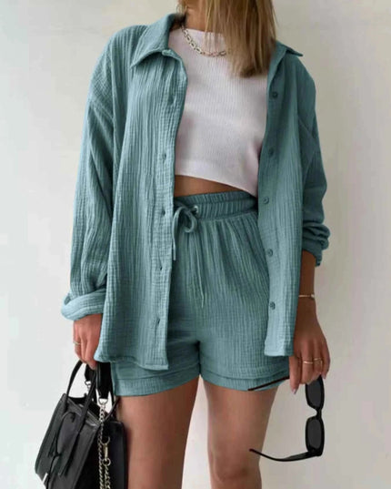 Button Up Shirt and Shorts Set - Trendsi