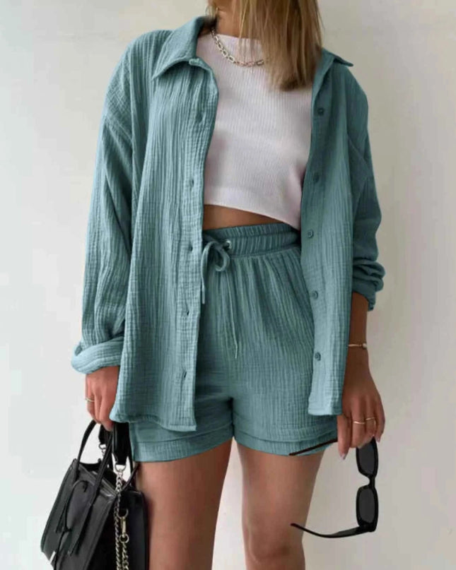 Button Up Shirt and Shorts Set - Trendsi
