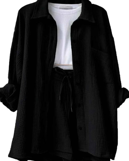 Button Up Shirt and Shorts Set - Trendsi