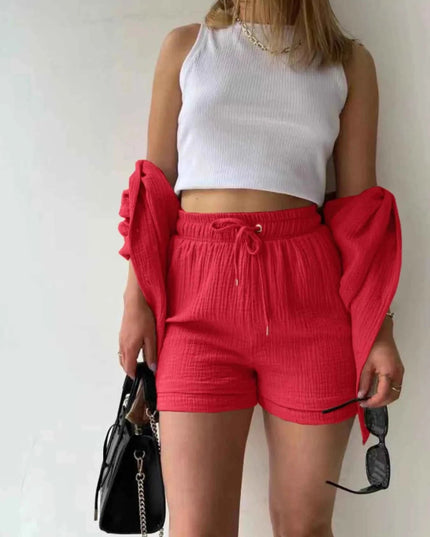 Button Up Shirt and Shorts Set - Trendsi
