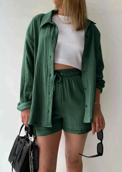 Button Up Shirt and Shorts Set - Trendsi