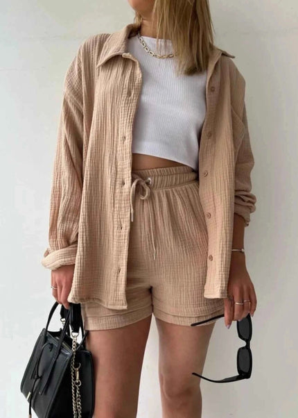 Button Up Shirt and Shorts Set - Trendsi