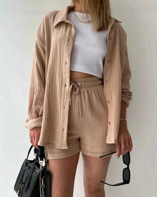 Button Up Shirt and Shorts Set - Trendsi