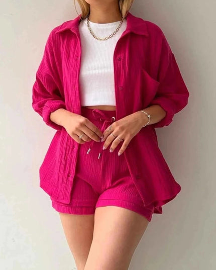 Button Up Shirt and Shorts Set - Trendsi
