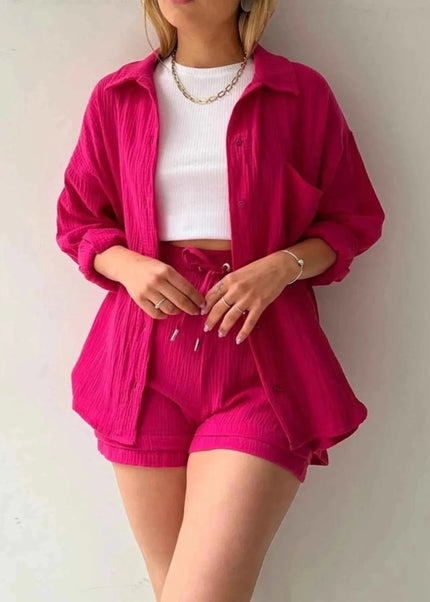 Button Up Shirt and Shorts Set - Trendsi
