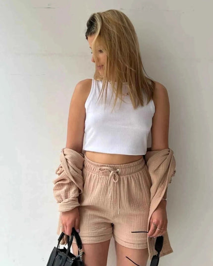 Button Up Shirt and Shorts Set - Trendsi