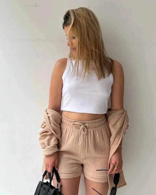 Button Up Shirt and Shorts Set - Trendsi