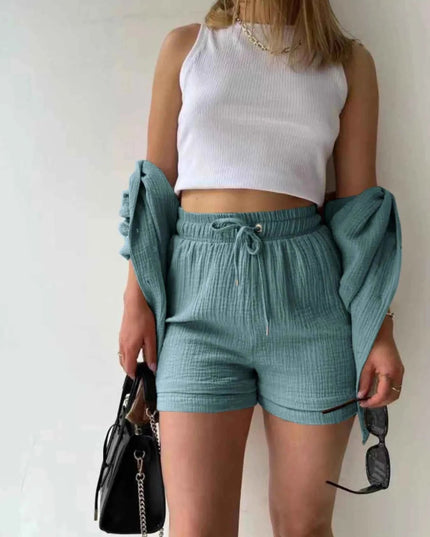 Button Up Shirt and Shorts Set - Trendsi