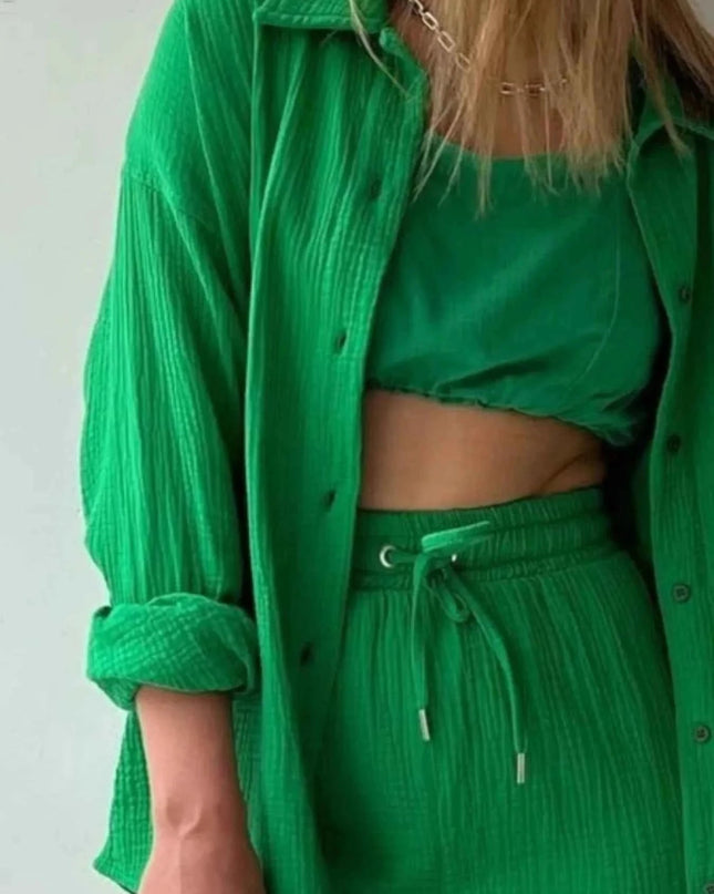 Button Up Shirt and Shorts Set - Trendsi