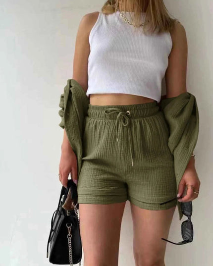 Button Up Shirt and Shorts Set - Trendsi