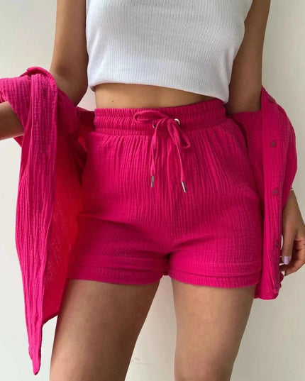 Button Up Shirt and Shorts Set - Trendsi