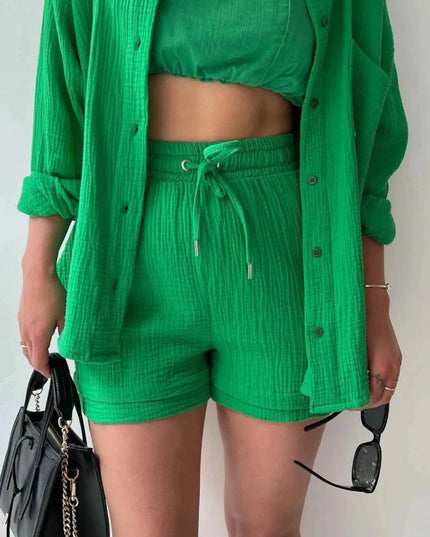 Button Up Shirt and Shorts Set - Trendsi